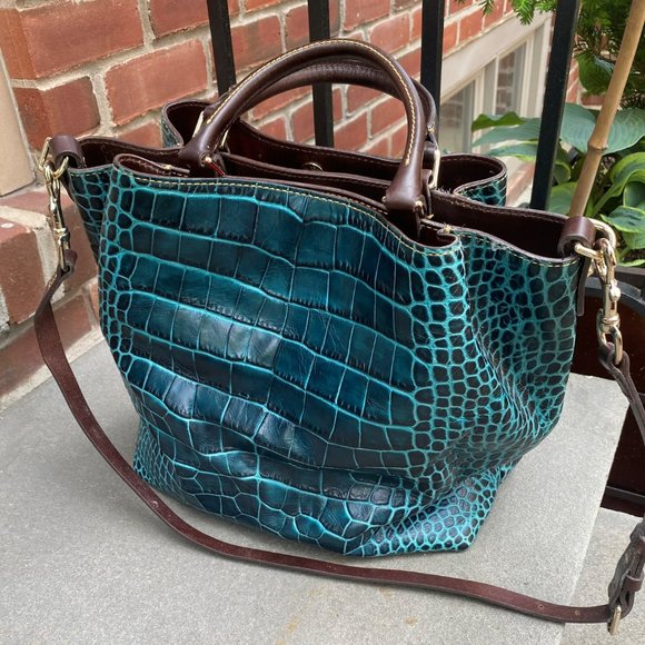 Dooney & Burke Shoppers Shoulder Bag, Unique Turquoise Alligator Leather - Picture 2 of 5